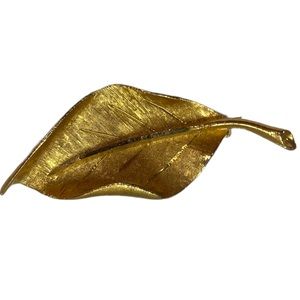 Vintage Gold tone RSK leaf brooch